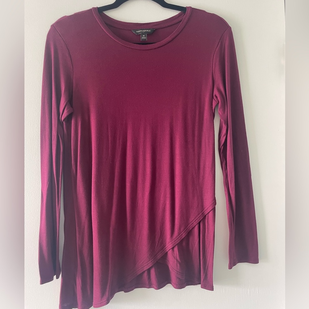 Banana Republic Deep Red Asymmetrical Long Sleeve Top